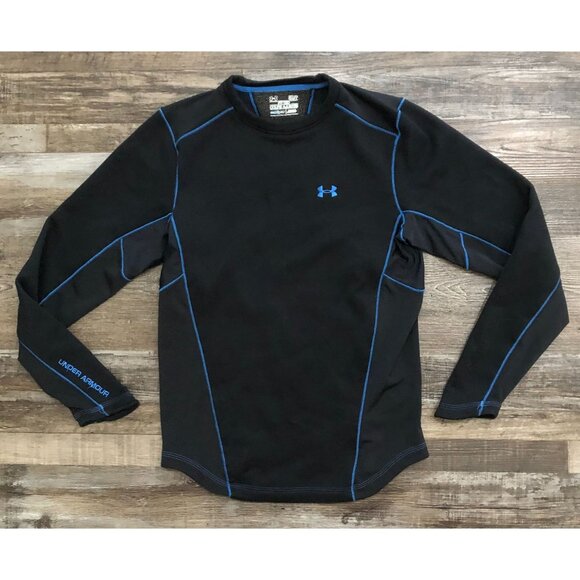Under Armour Black with Blue Trim Small Fitted Long Sleeve Shirt - Picture 1 of 5